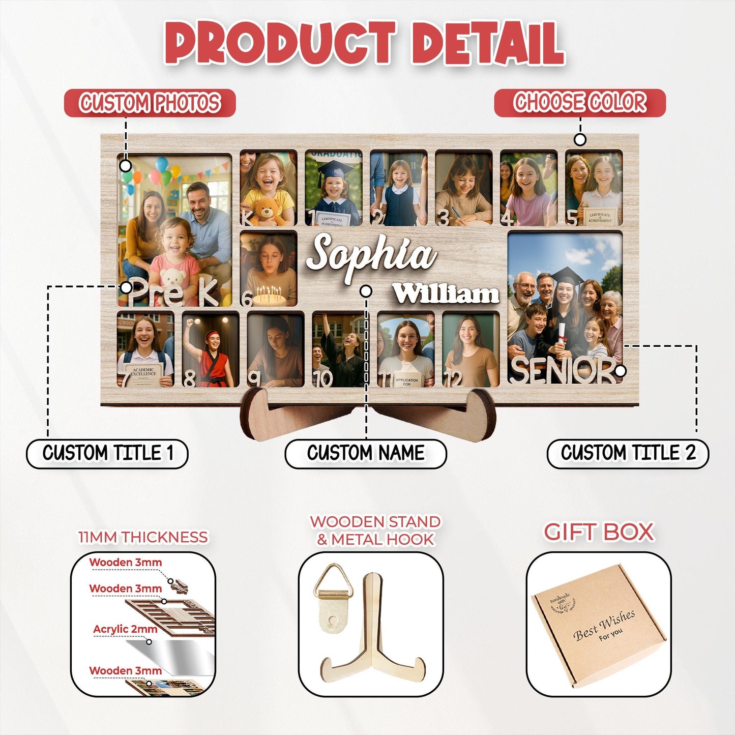 School Years Photo Frame,Pre K to Graduation School Picture Frame,Custom Grade School Photo Frame, Senior Gift,Back to School Kid Gift