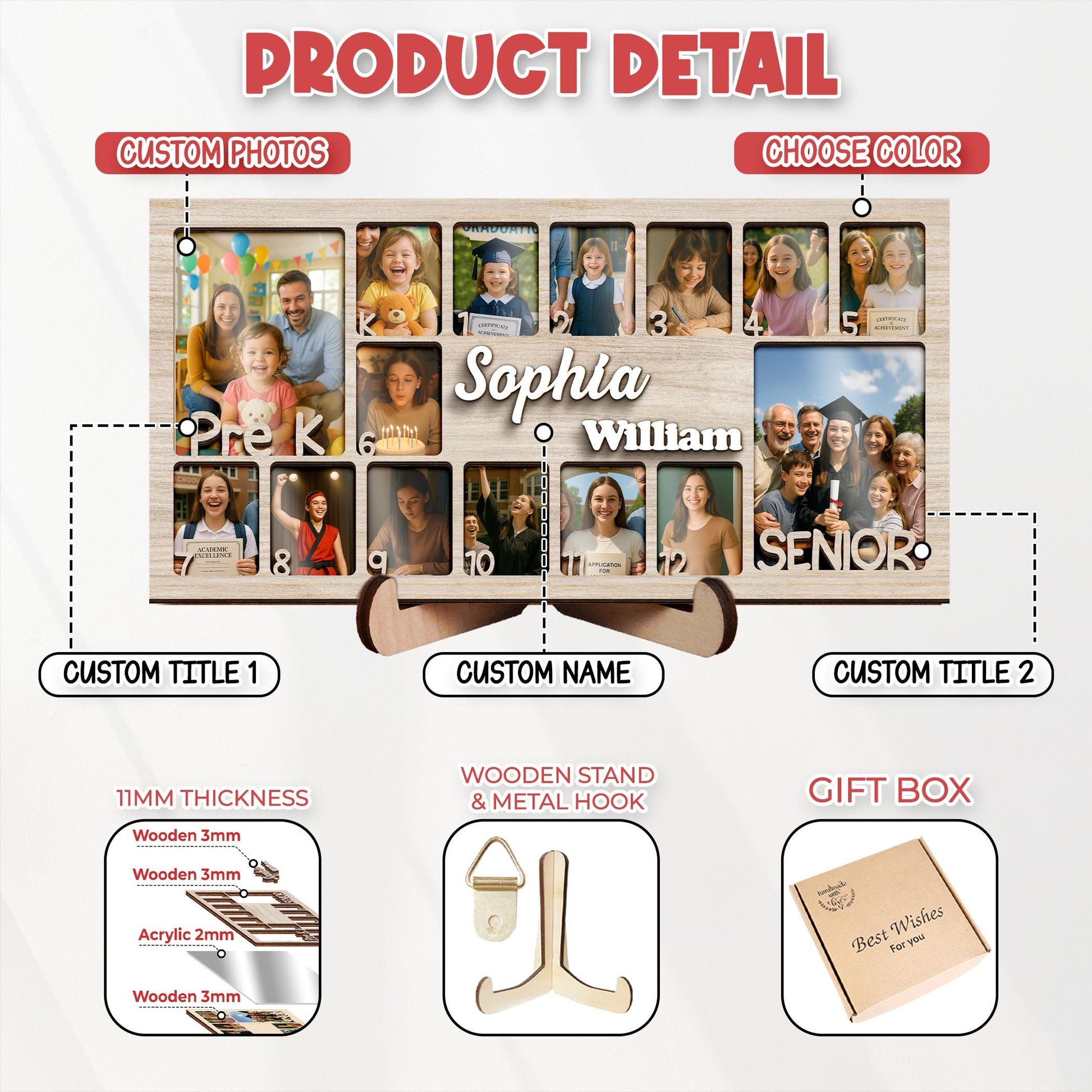 School Years Photo Frame,Pre K to Graduation School Picture Frame,Custom Grade School Photo Frame, Senior Gift,Back to School Kid Gift