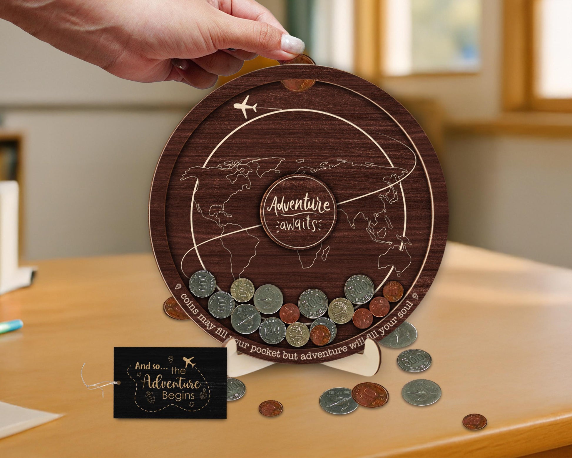 Coin Holder Travel  Box,Currency Display Box,Coin Collection Gift for Traveler,Travel Lover,Our Adventure,Travel Gift,Travel Money Holder