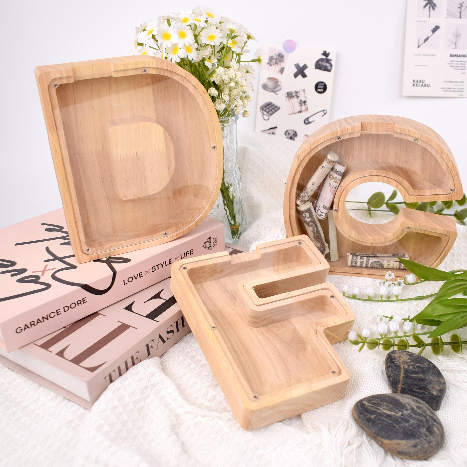 Personalized Letter Piggy Bank, Kids Girl Boy Birthday Gift, Handmade Wooden Nursery Decor, Unique Baby Shower Custom Christmas Piggy Bank