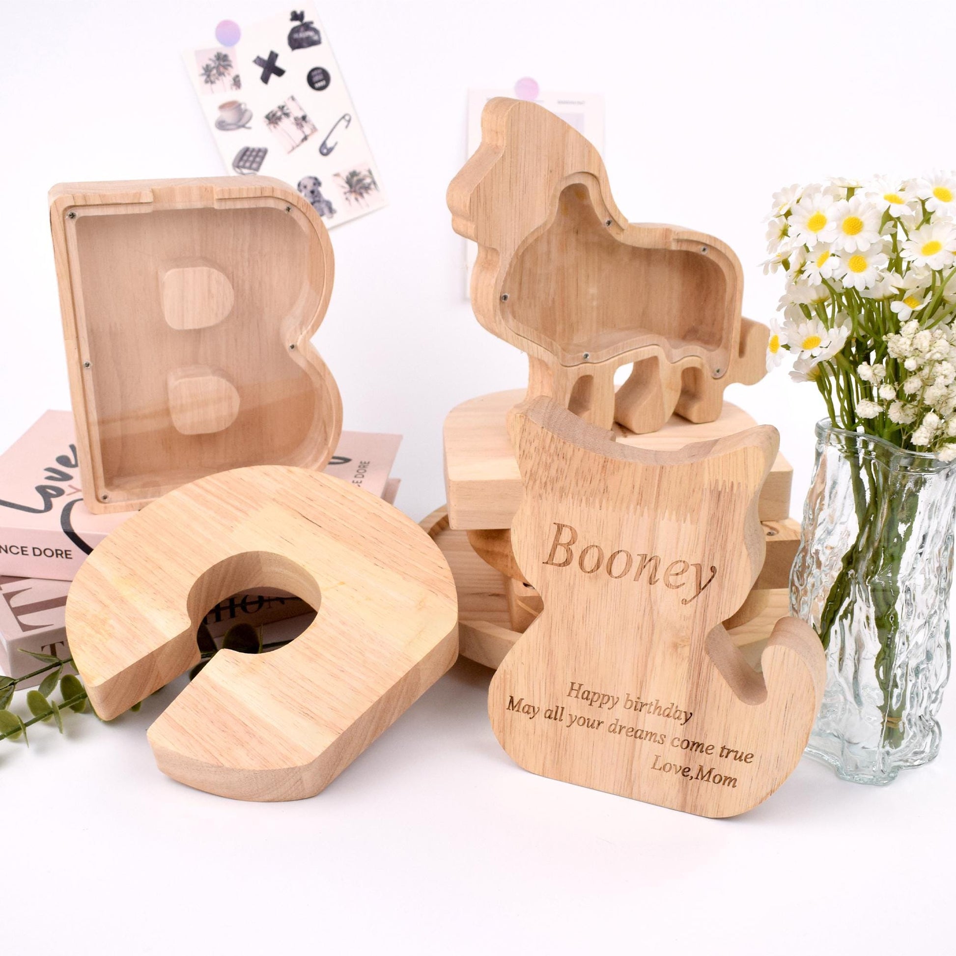 Personalized Letter Piggy Bank, Kids Girl Boy Birthday Gift, Handmade Wooden Nursery Decor, Unique Baby Shower Custom Christmas Piggy Bank