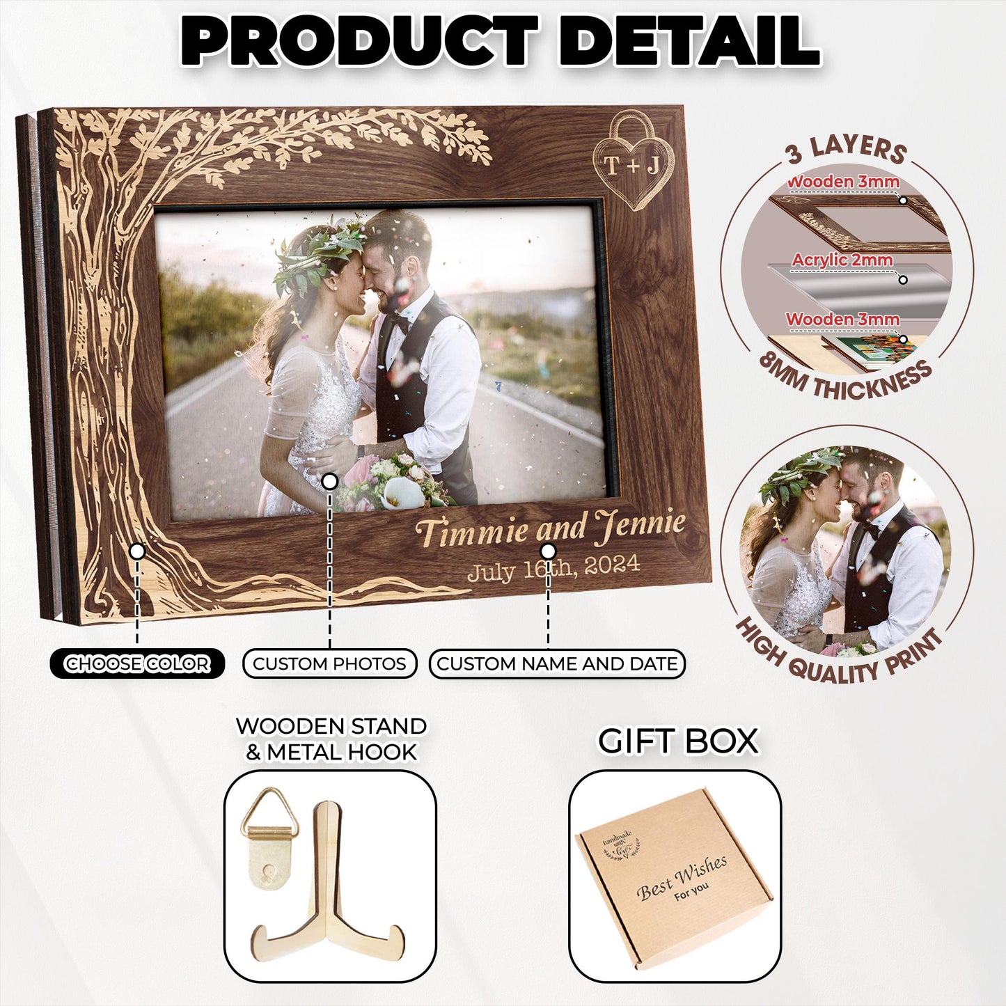 Personalized Wedding Gift,Engagement Photo Frame Plaque,Wedding Picture Frame with Date,Couple Gift,Newlywed Gift,Gift for Husband Wife