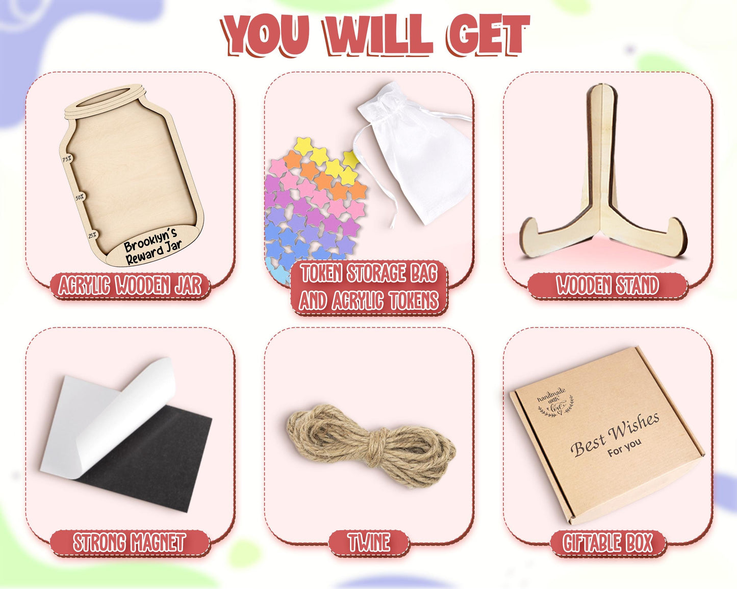 Magnetic Reward Jar with Tokens,Classroom Teacher Smile Star Jar,Reward System for Kid Behavior, Back to School Gift for Kid,Potty Training