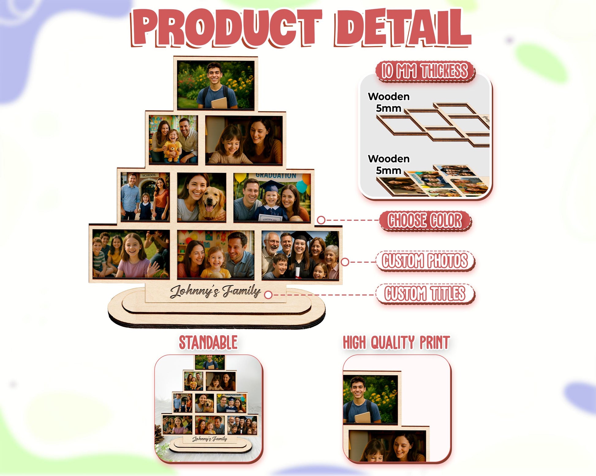 Custom Stacking Photo Sign,Wood Photo Collage Frame,Family Picture Frame,Family Wedding Display,Christmas Gift,Photo Allbum,Anniversary Gift