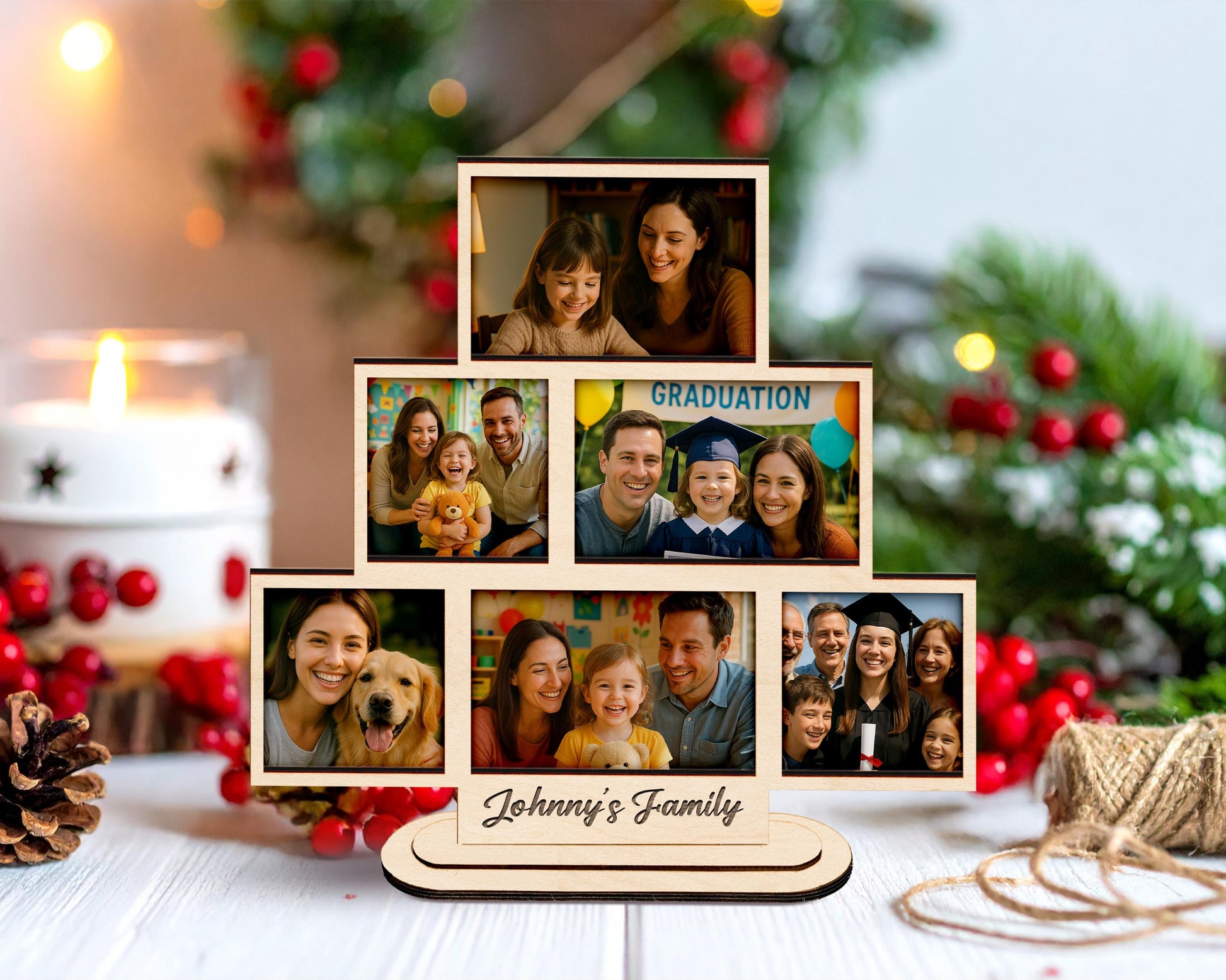 Custom Wooden Photo Collage Frame,Stackable Wood Photo Sign,Family Wedding Display,Picture Frame,Memory Keepsake Photo Frame,Christmas Gift