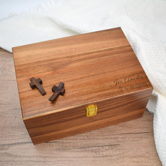 Engraved Wood Prayer Box,Personalized Baptism, First Communion, Christening Gift, Religious Gift for Godchild, Grandchild, Godparents