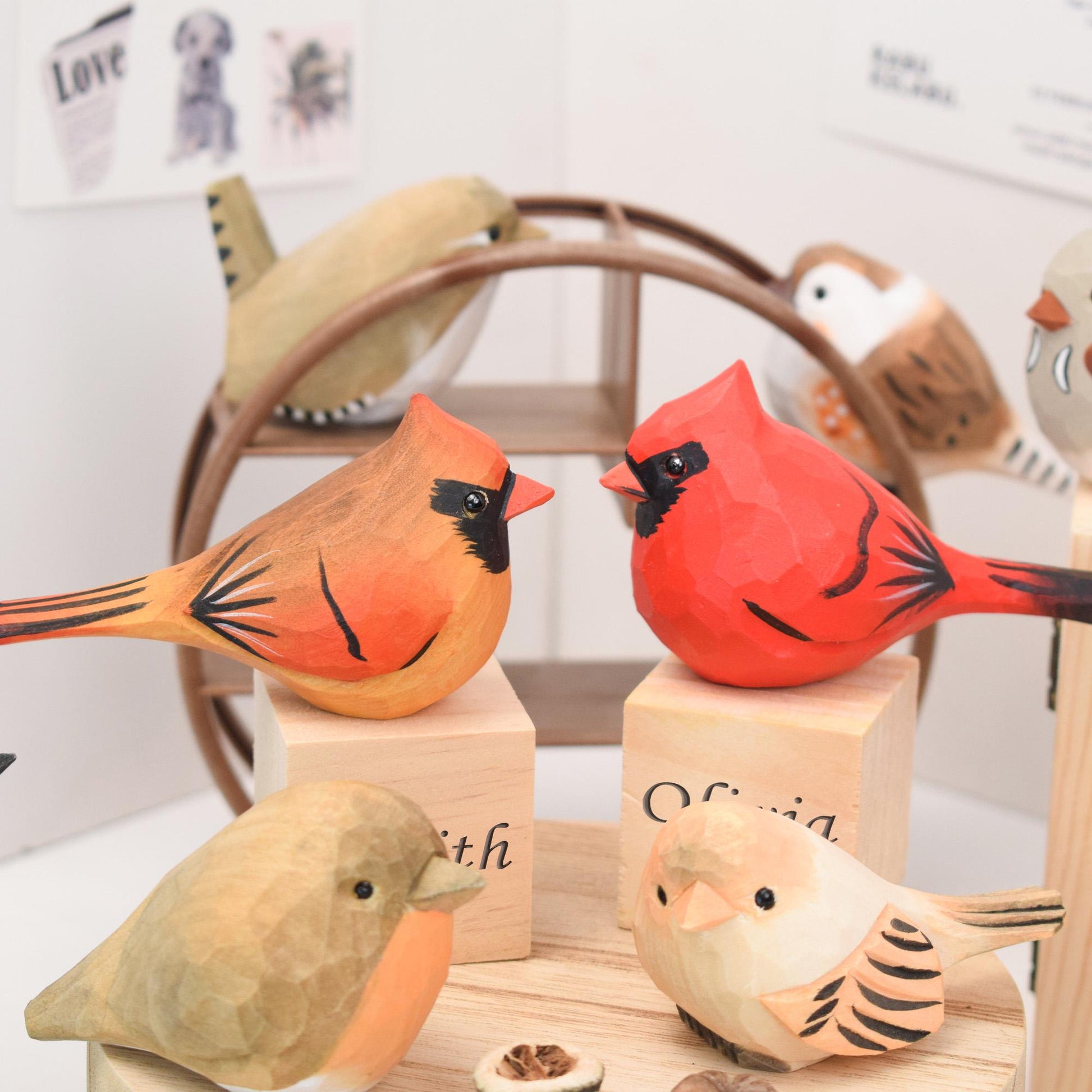 20 Style Wooden Birds Figurine, Hand Painted Cardinal Statue, Chubby Robin Figurine, Christmas tree decoration gifts, Gifts for Bird Lovers