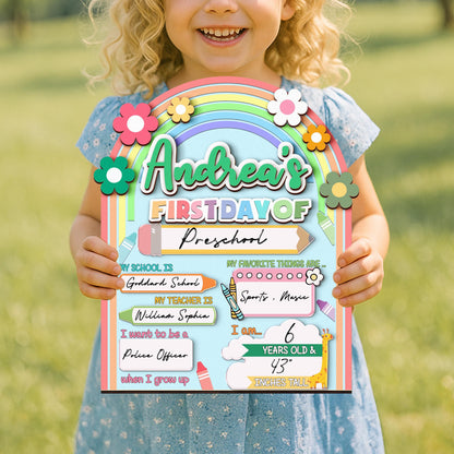 Personalized First Day School Sign, Back to School Sign, Kindergarten 1st Day of School Sign Reusable, Custom First Day School Sign