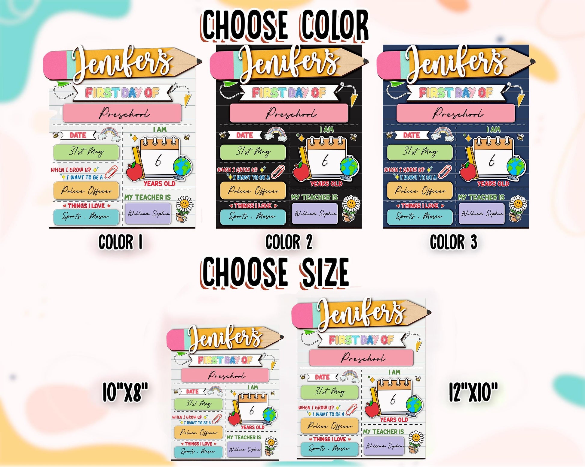 Personalized First And Last Day Of School Sign,Preschool Back To School,First Day Of School,Kindergarten 1st Day of School Board,Name Sign