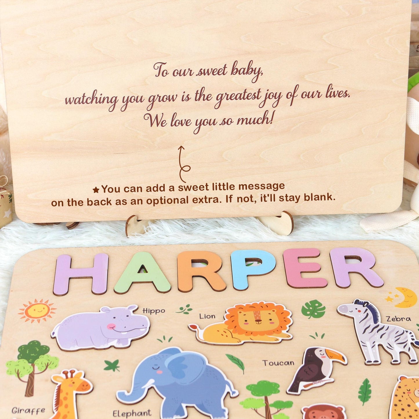 Personalized Safari Name Puzzle | New Baby Gifts | First Christmas Gifts | 1st Birthday Gifts | Montessori Toys | Baby Shower Gifts