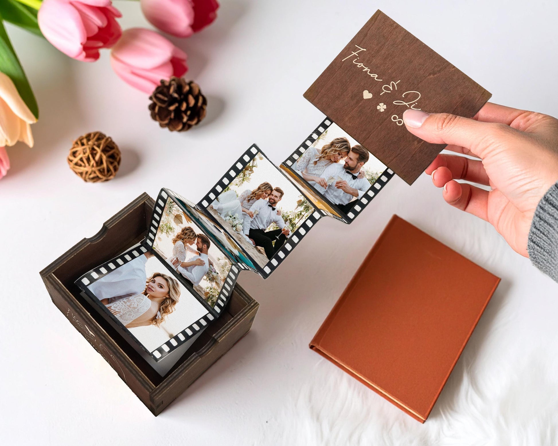Pull Out Photo Album Custom Wooden Photo Box Personalized Memory Keepsake Box Trinket Wood Box Customized Wooden Photo Frame Shadow Box