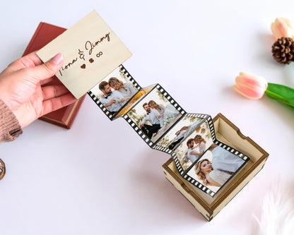 Pull Out Photo Album Custom Wooden Photo Box Personalized Memory Keepsake Box Trinket Wood Box Customized Wooden Photo Frame Shadow Box