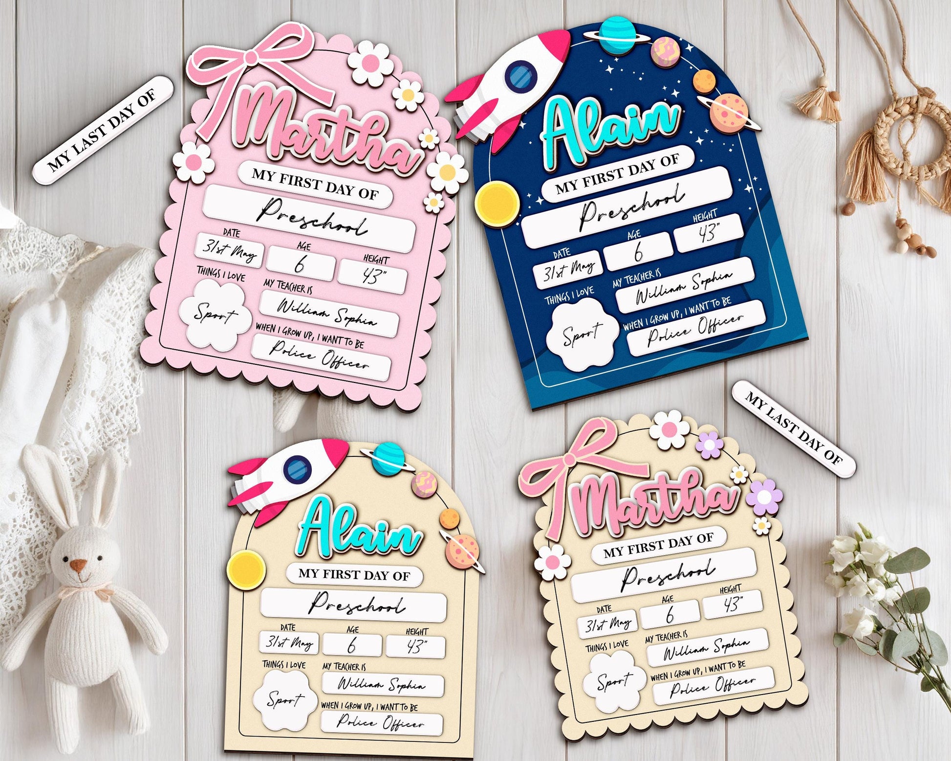 Personalized First Day School Sign,Back to School Sign,Kindergarten 1st Day of School Sign Reusable,Last Day of School Board,Preschool Kid