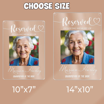 Reserved Memorial Sign,Wedding Memorial Chair Sign Hanging,Custom Memorial Plaque,In Loving Memory,Wedding Decor,Sympathy Gift,Remembrance