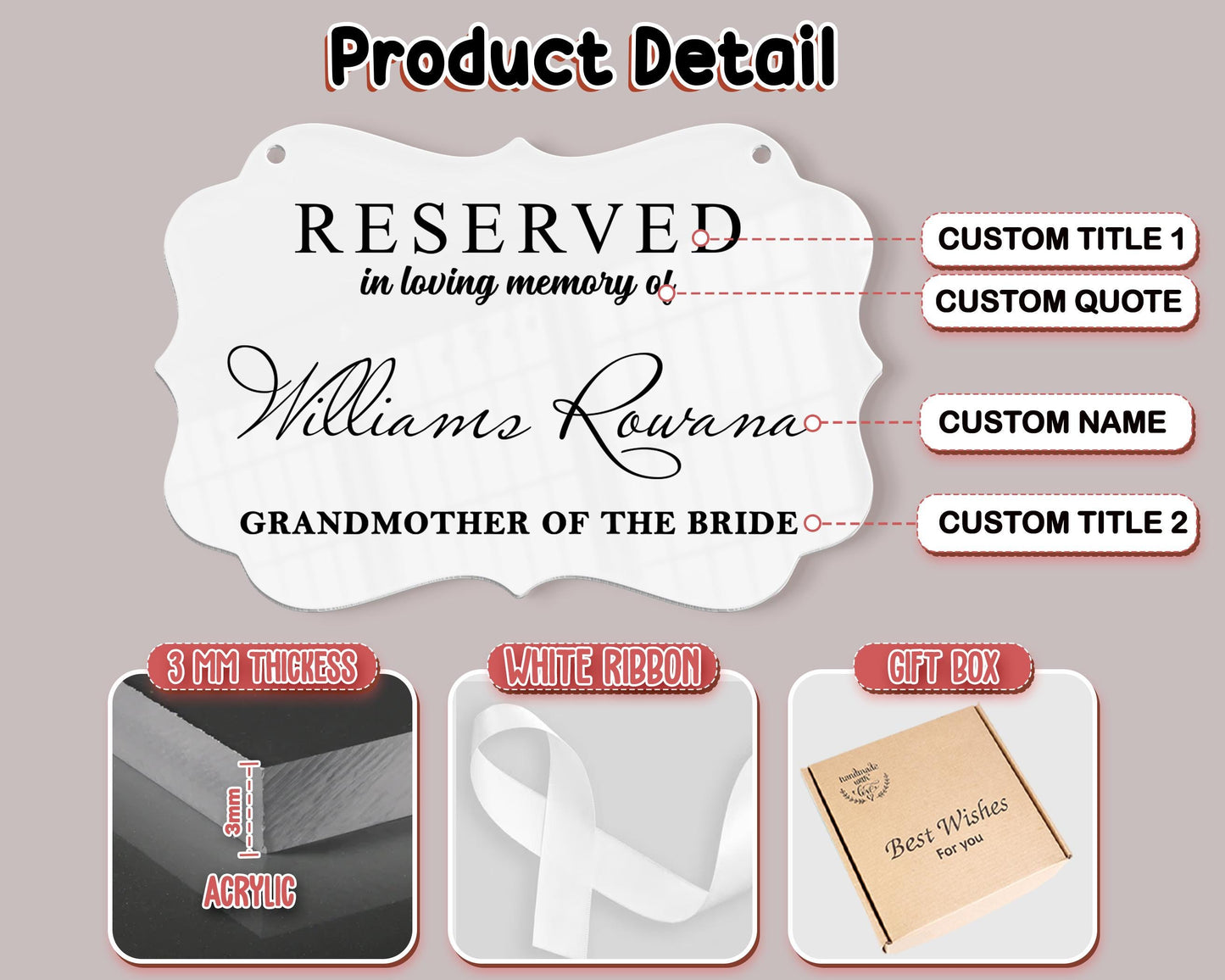 Reserved Wedding Memorial Chair Sign,Custom Memorial Wedding Sign,Wedding Chair Banner In Memory Of Loved Ones,Wedding Decor,Sympathy Gift