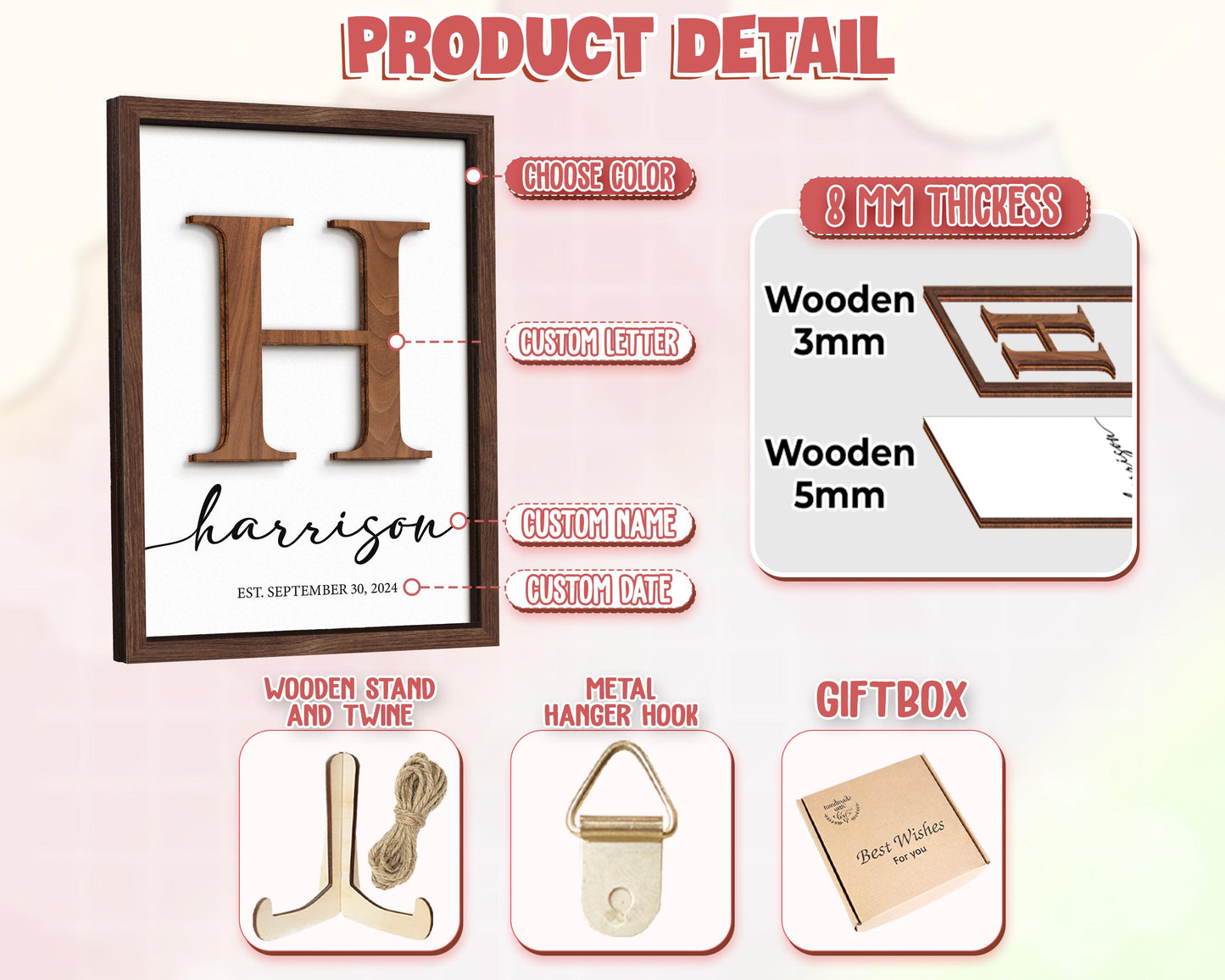 Personalized Family Name Sign,Wooden Frame,Wedding Gift,Anniversarie,Housewarming,Last Name Established Sign,Rustic Decor,First Home Gift