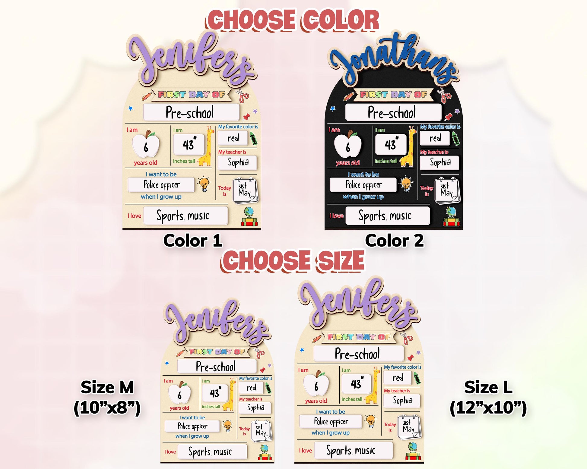 Custom First&Last Day of School Sign,Back to School Photo Prop for Kids,Kindergarten 1st Day of School,First Day  School Board,Name Sign