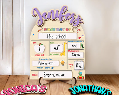 Custom First&Last Day of School Sign,Back to School Photo Prop for Kids,Kindergarten 1st Day of School,First Day  School Board,Name Sign