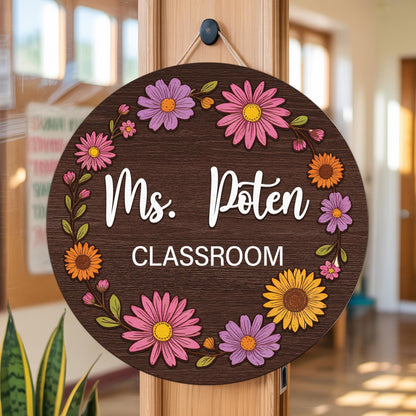 Personalized Teacher 3D Door Hanger, Custom Teacher Door Sign, Custom Floral Classroom Door Sign, Classroom Welcome Sign Back to School Gift