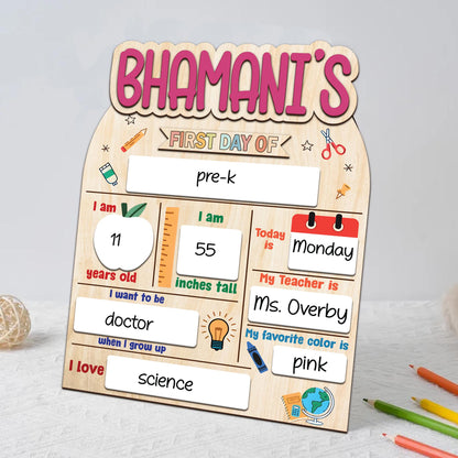 Personalized First Day Of School Sign, Back to School Board, Custom 1st Day Of School Board, Kindergarten Preschool 1st Day Of School Sign