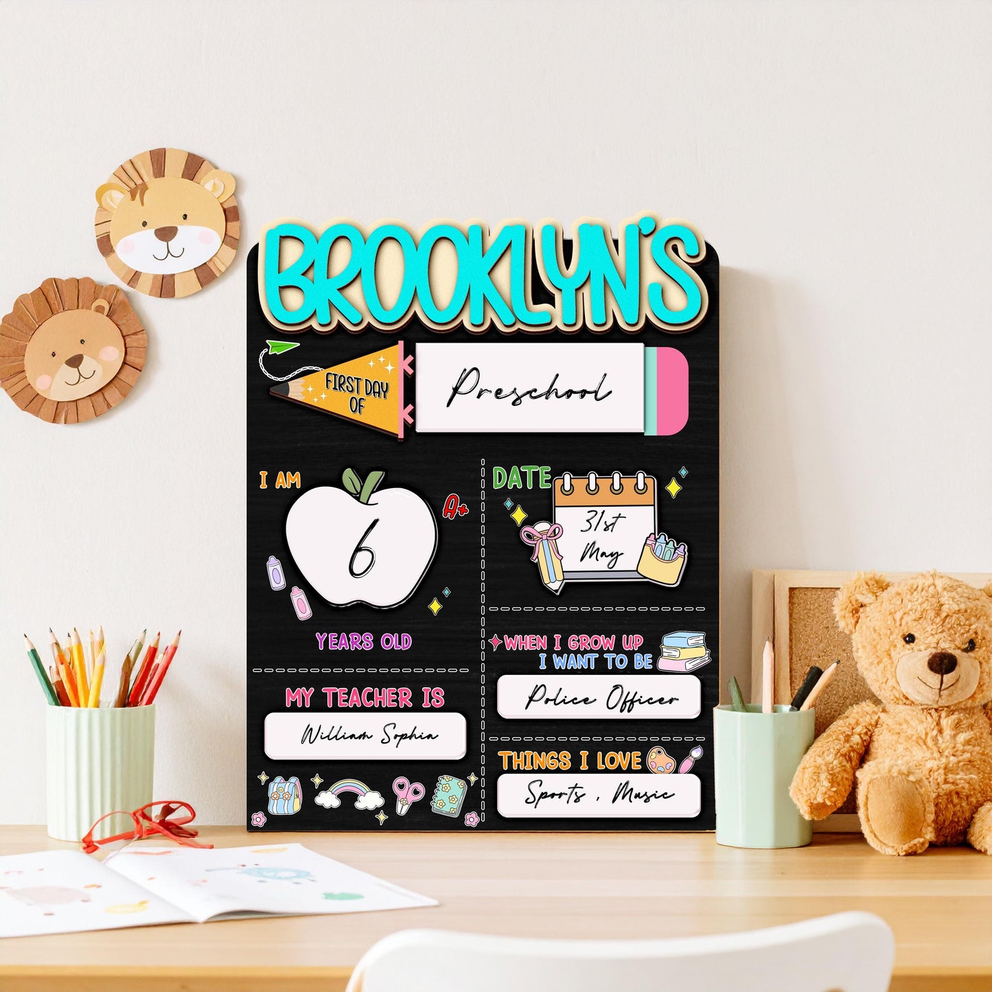 Custom First And Last Day School Sign,Back to School Sign,Preschool,Kindergarten 1st Day of School,Interchangable First Day Of School Board