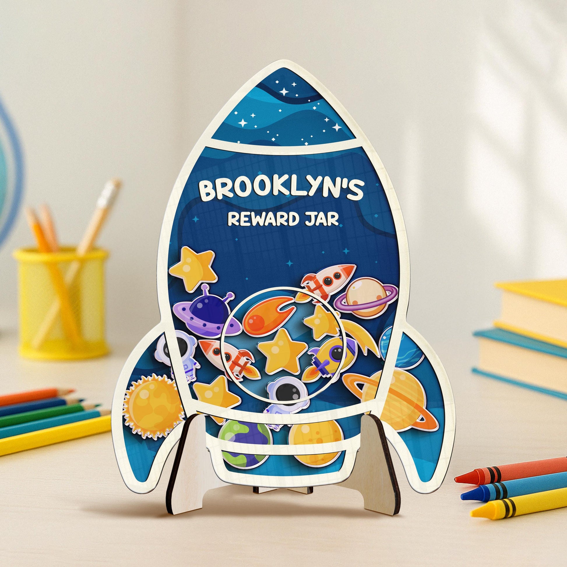 Custom Classroom Reward Jar For Teacher,Magnetic Reward Jar,Token Jar,Reward System,Back to School,Gift for Kids,Rocket Name Reward For Kids