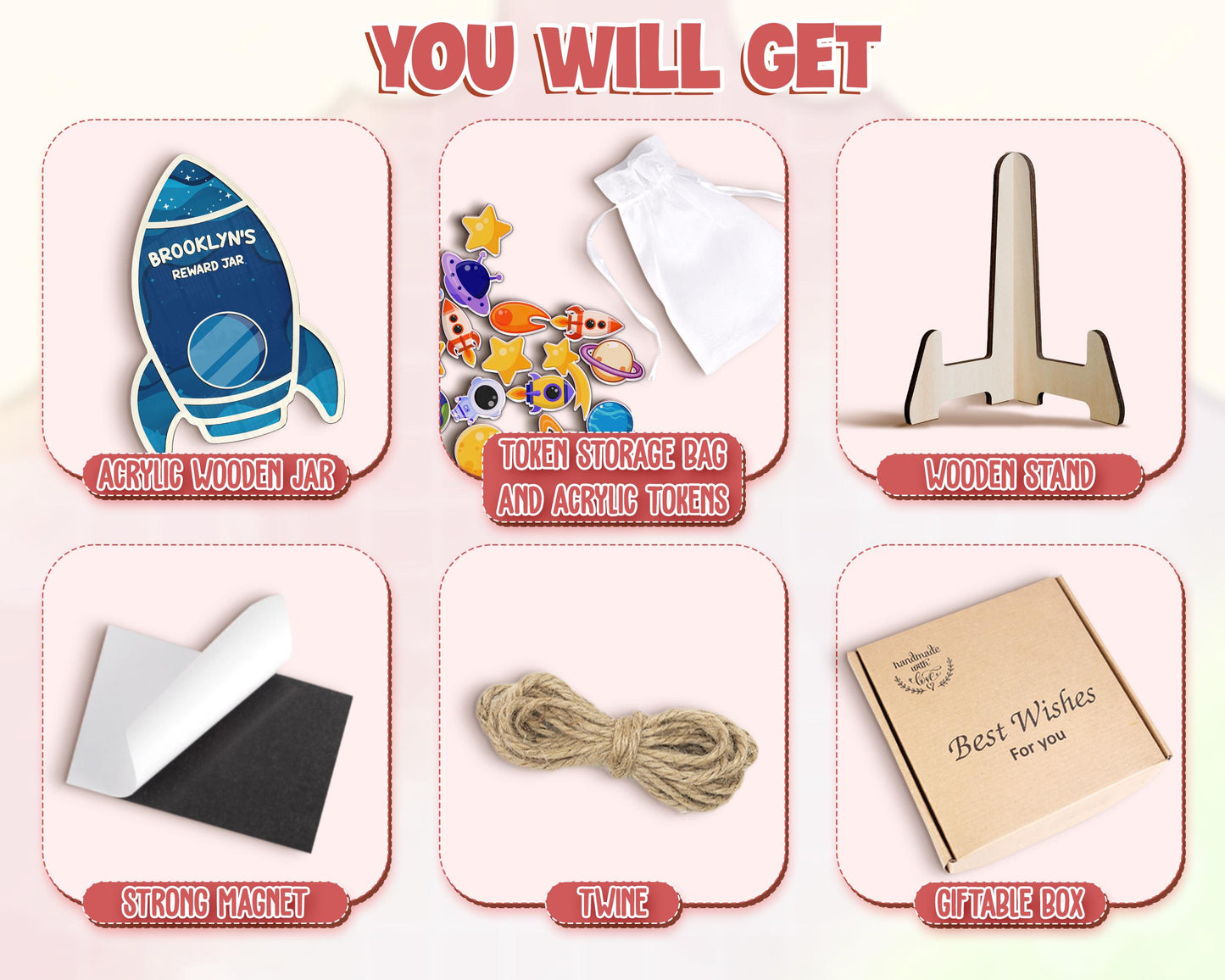 Custom Classroom Reward Jar For Teacher,Magnetic Reward Jar,Token Jar,Reward System,Back to School,Gift for Kids,Rocket Name Reward For Kids