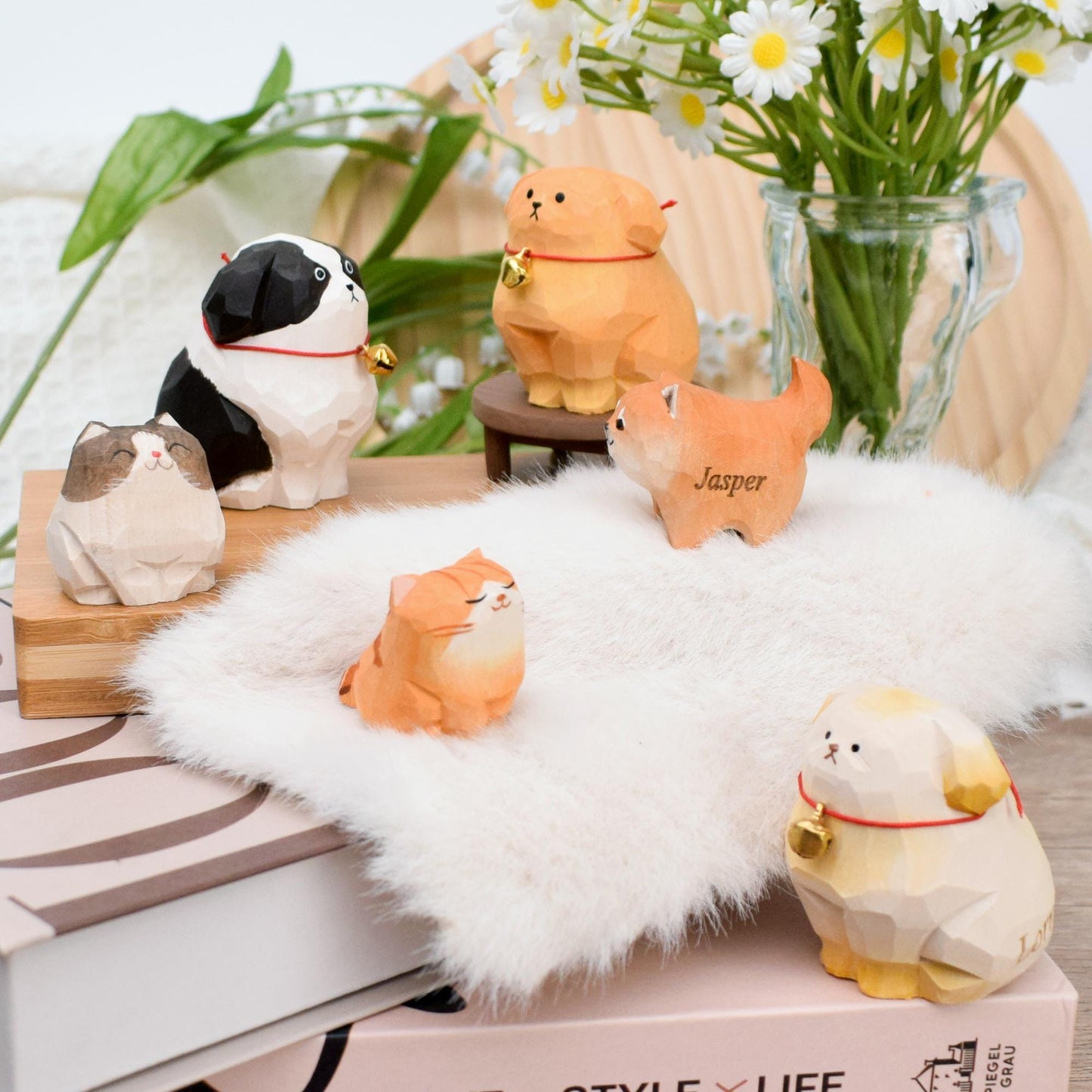 Handmade Wooden Puppy Figurine,Hand-Carved Wood Animal Figurines,Minimalist Dog Ornament,Home Decor,Birthday Gifts,Christmas Gifts