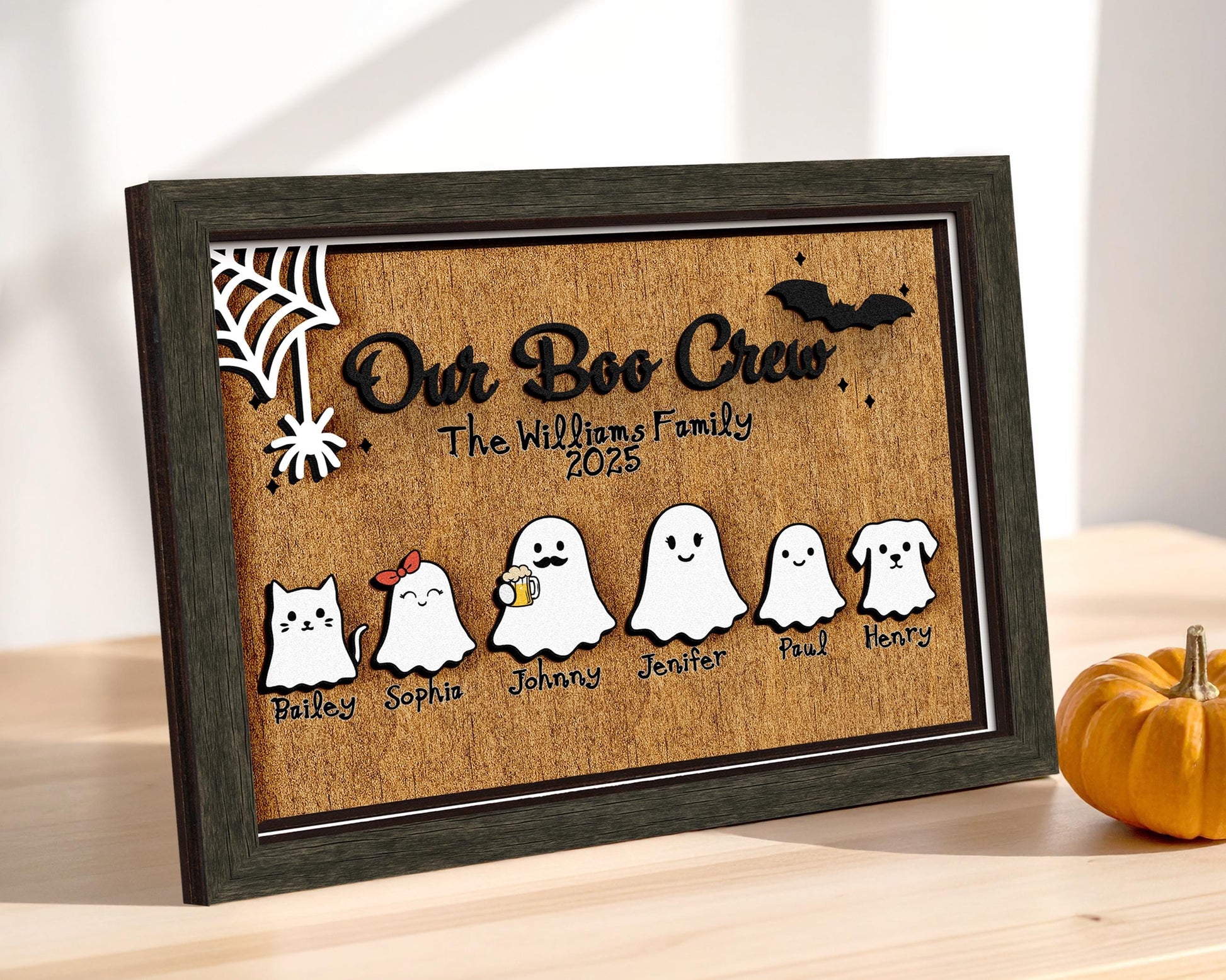 Personalized Ghost Family Wood Sign,Halloween Family Sign,Our Boo Crew,Boo Family,Cute Halloween Decor,Spooky Fanny Sign Farmhouse Decor