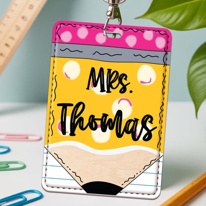 Personalized Teacher Name ID Badge Holder, Custom Teacher Badge Holder, Teacher Badge Reel, Pencil Style Badge Holder for Teachers Educators
