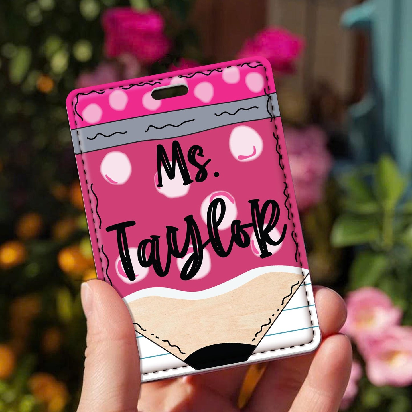 Personalized Teacher Name ID Badge Holder, Custom Teacher Badge Holder, Teacher Badge Reel, Pencil Style Badge Holder for Teachers Educators