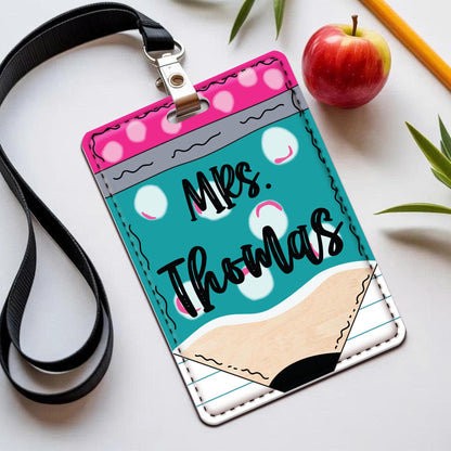 Personalized Teacher Name ID Badge Holder, Custom Teacher Badge Holder, Teacher Badge Reel, Pencil Style Badge Holder for Teachers Educators