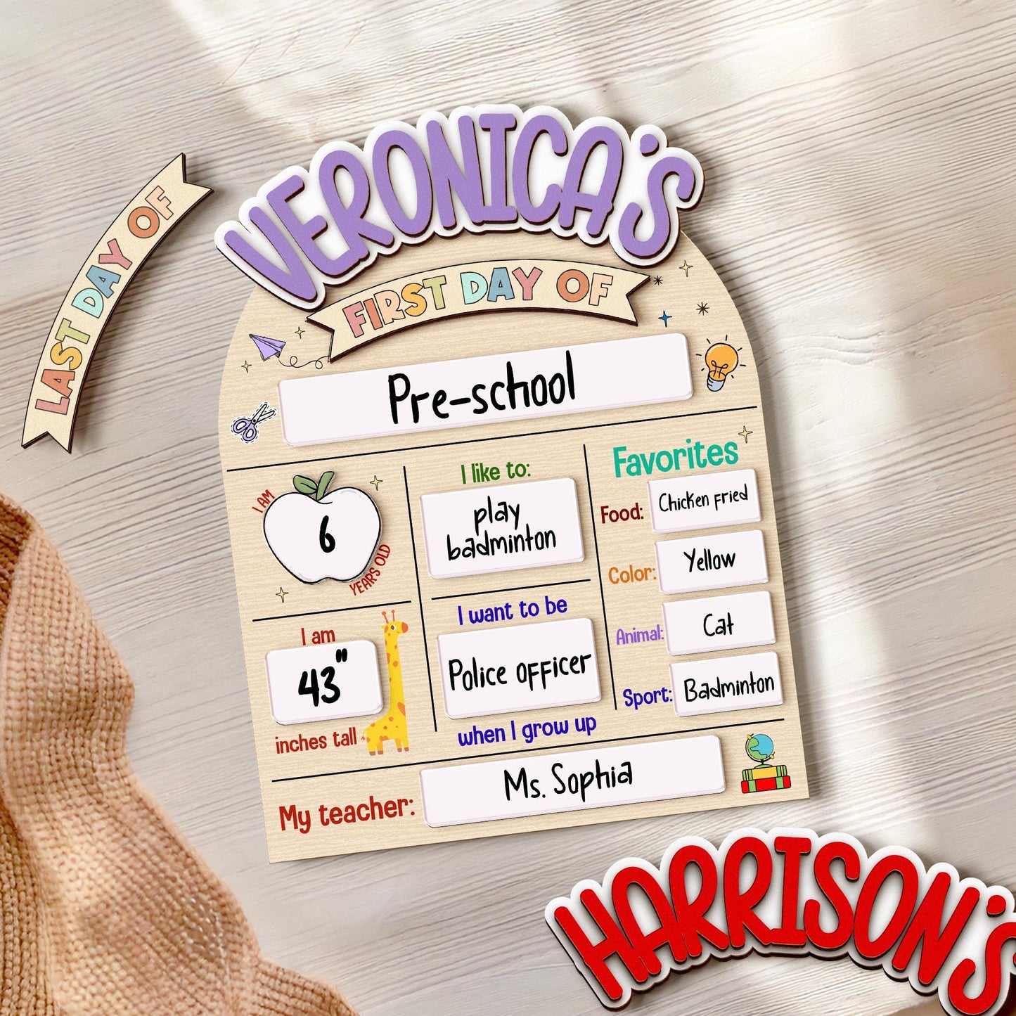 First and Last Day of School Sign,Interchangeable Reusable Back to School Board,Kindergarten 1st Day of School,First Day School Photo Prop