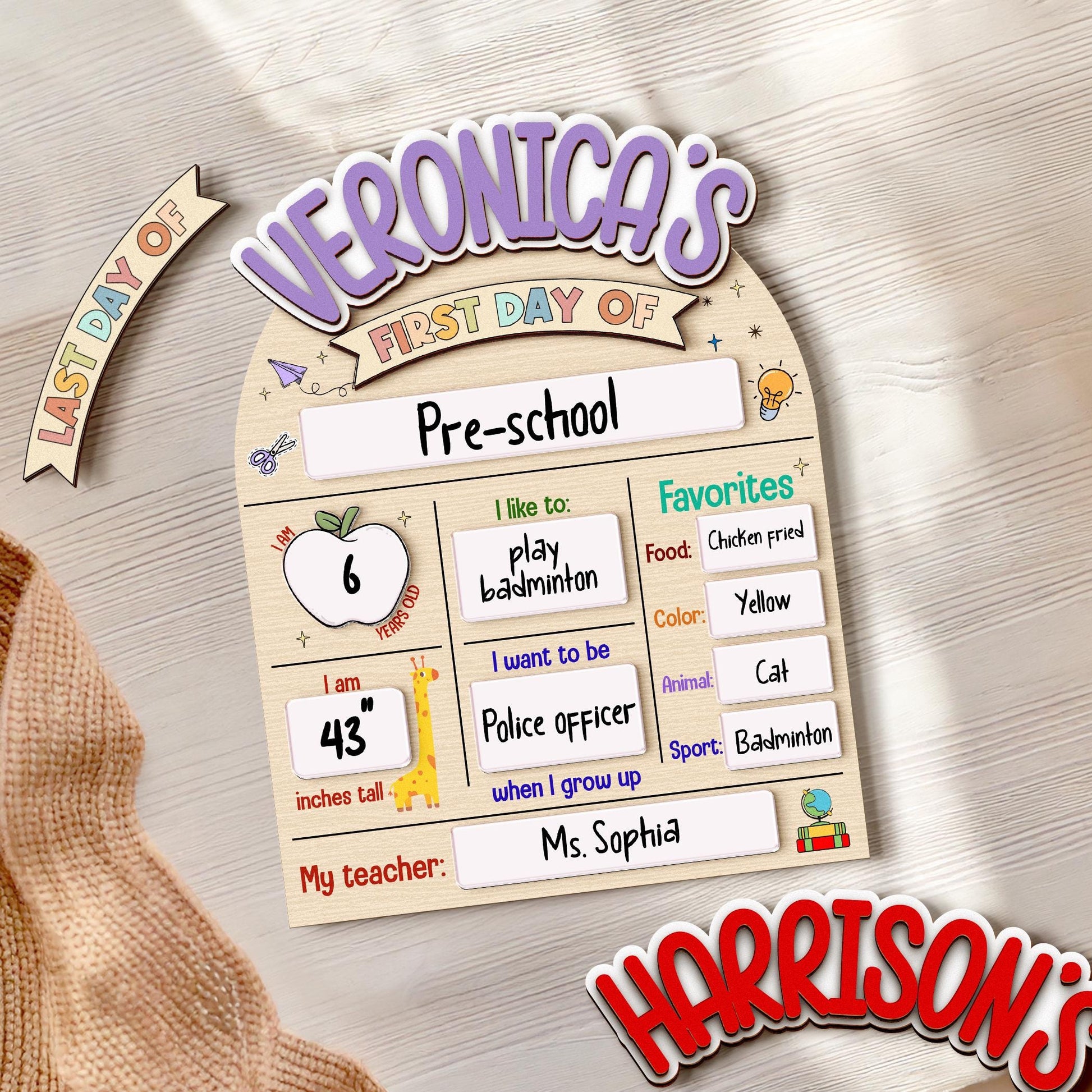 First and Last Day of School Sign,Interchangeable Reusable Back to School Board,Kindergarten 1st Day of School,First Day School Photo Prop