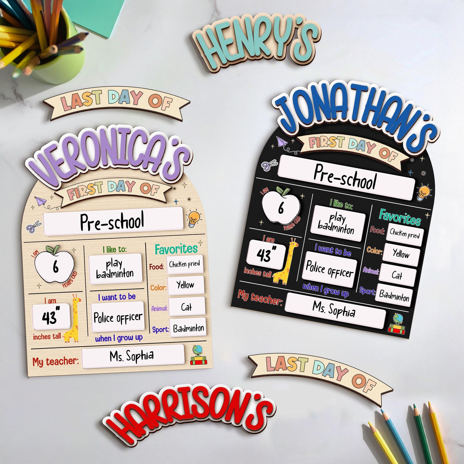 First and Last Day of School Sign,Interchangeable Reusable Back to School Board,Kindergarten 1st Day of School,First Day School Photo Prop