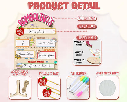 Custom First & Last Day School Sign,Back to School Sign,Kindergarten 1st Day of School Reusable,First Day Wooden School Board,Photo Prop