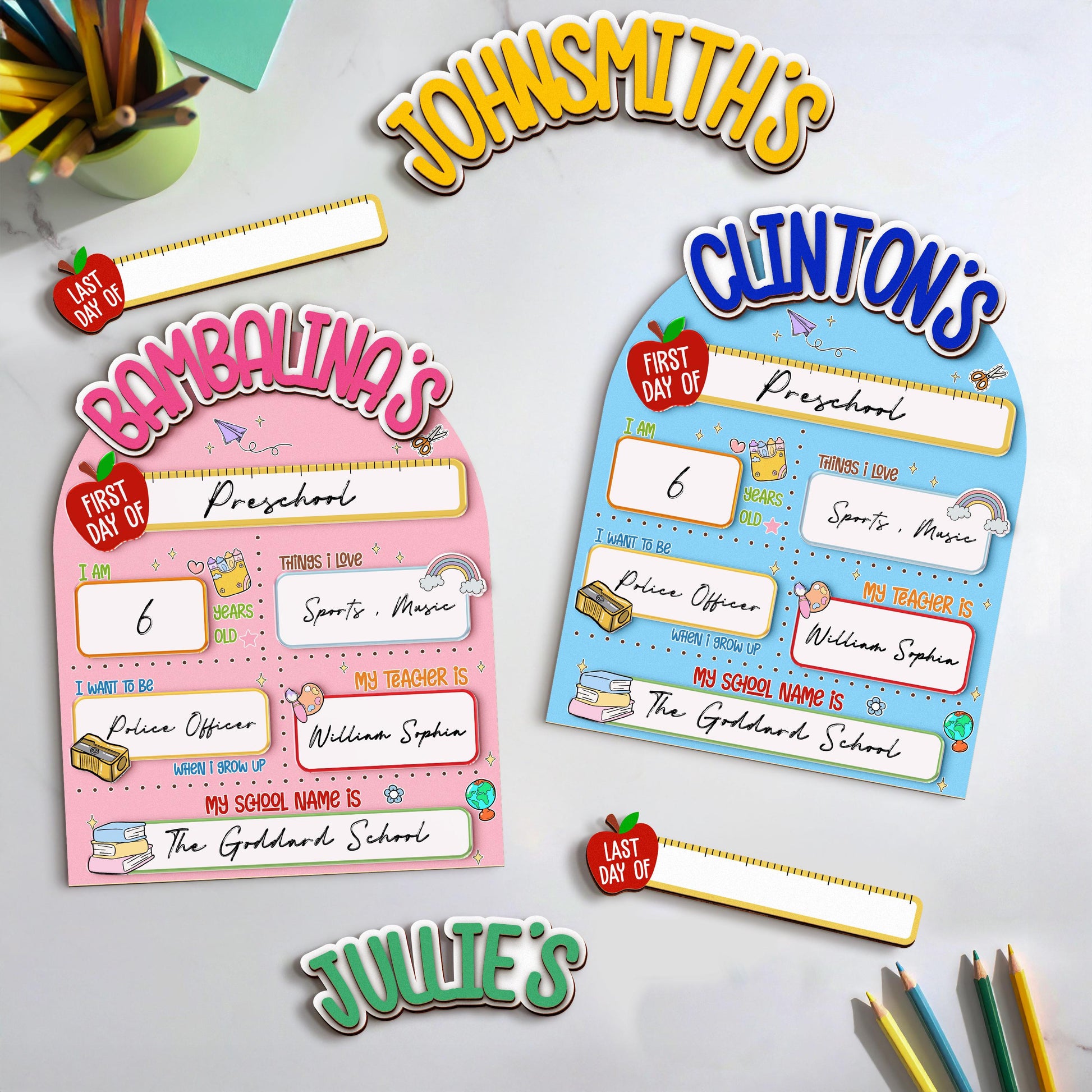 Custom First & Last Day School Sign,Back to School Sign,Kindergarten 1st Day of School Reusable,First Day Wooden School Board,Photo Prop