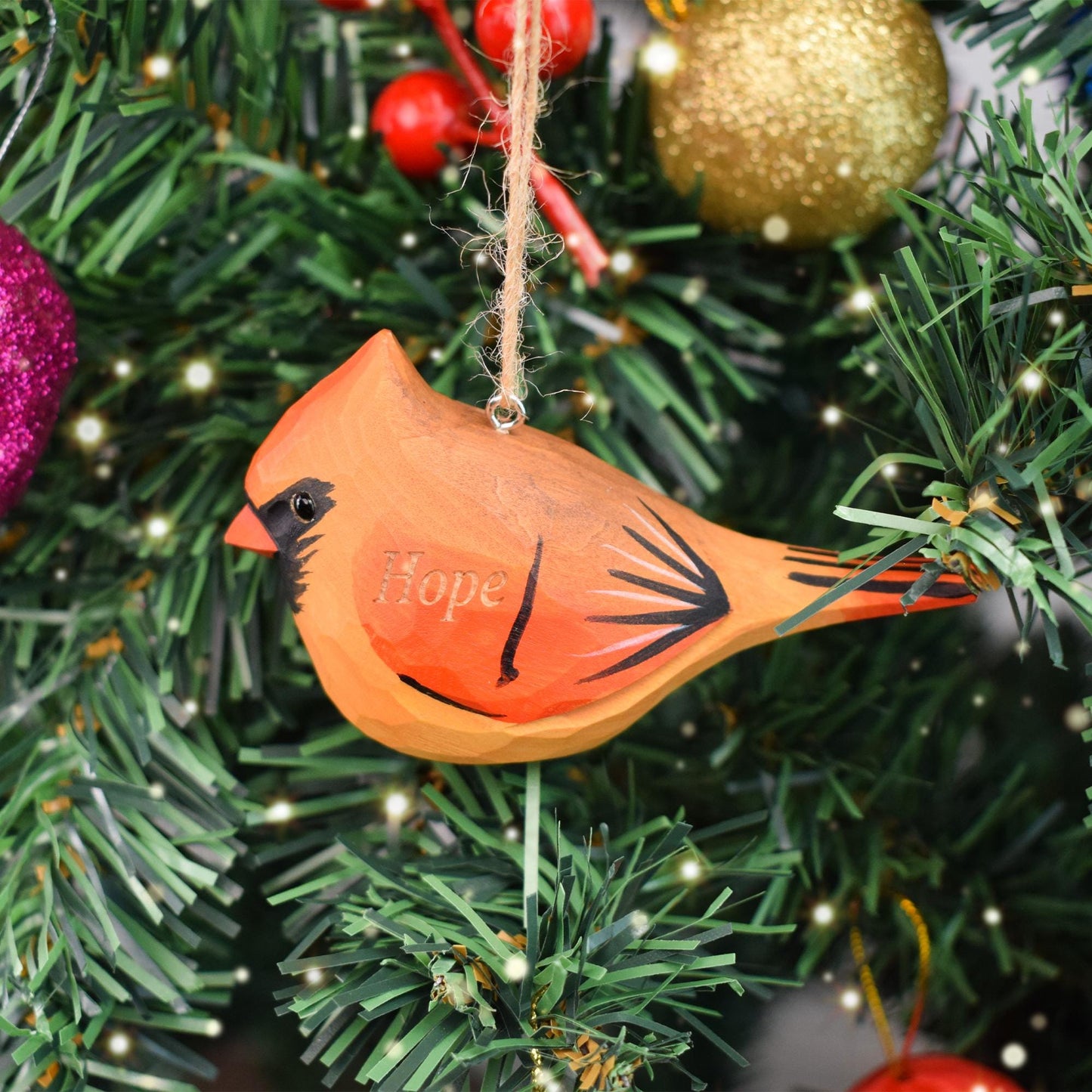 Handmade Wooden Cardinal Ornaments,Christmas Tree Decor,Chubby Birds Hanging ,Gift Bird lover