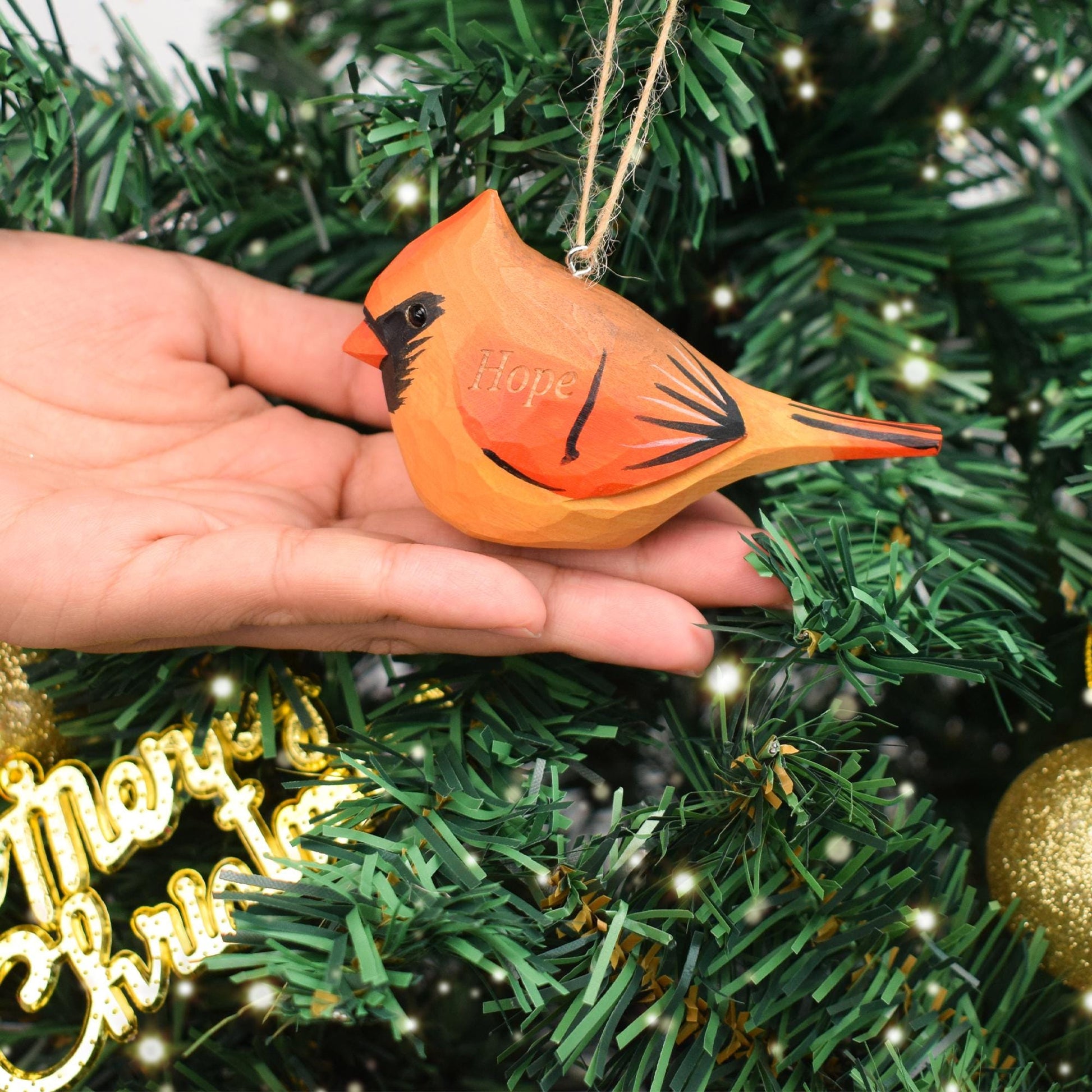 Handmade Wooden Cardinal Ornaments,Christmas Tree Decor,Chubby Birds Hanging ,Gift Bird lover