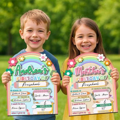 Personalized First Day School Sign, Back to School Sign, Kindergarten 1st Day of School Sign Reusable, Custom First Day School Sign
