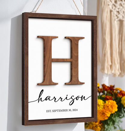 Personalized Family Name Sign,Wooden Frame,Wedding Gift,Anniversarie,Housewarming,Last Name Established Sign,Rustic Decor,First Home Gift
