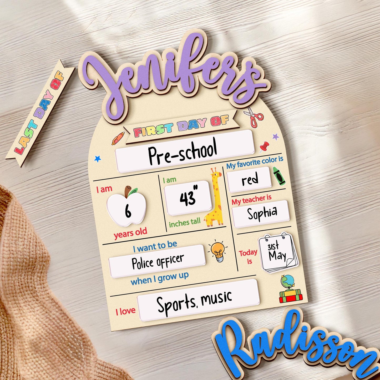 Custom First&Last Day of School Sign,Back to School Photo Prop for Kids,Kindergarten 1st Day of School,First Day  School Board,Name Sign