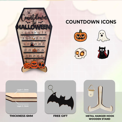 Haunted House Halloween Countdown,Spooky Calendar Sign,Coffin Halloween Decor,Moveable Ghost,Days Till Halloween Gift,Coffee Bar Decor