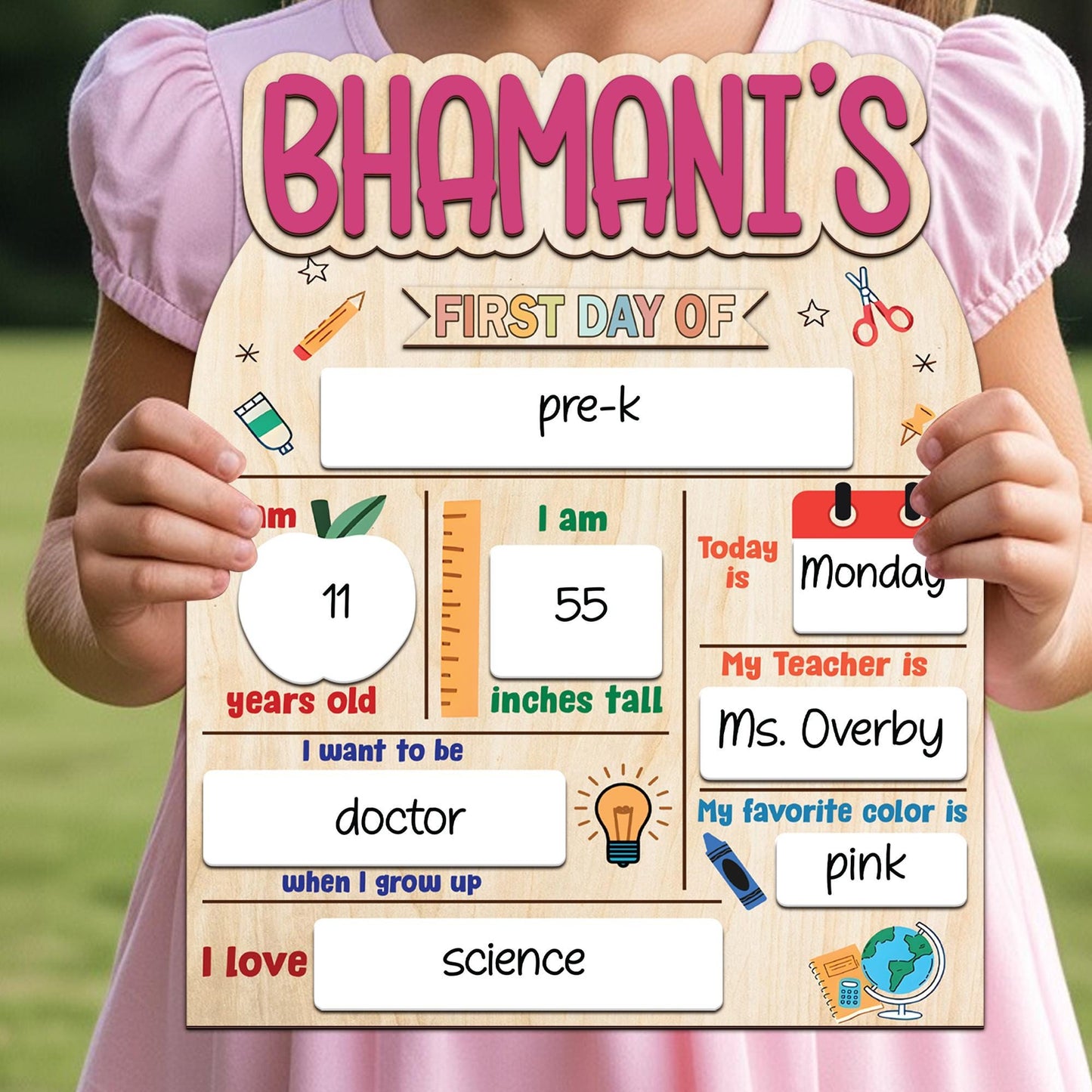 Personalized First Day Of School Sign, Back to School Board, Custom 1st Day Of School Board, Kindergarten Preschool 1st Day Of School Sign