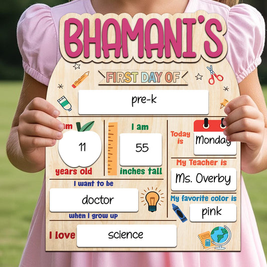 Personalized First Day Of School Sign, Back to School Board, Custom 1st Day Of School Board, Kindergarten Preschool 1st Day Of School Sign