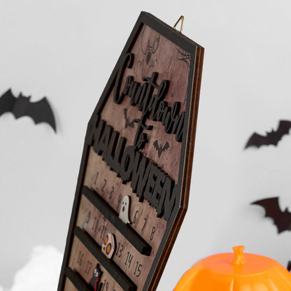 Haunted House Halloween Countdown,Spooky Calendar Sign,Coffin Halloween Decor,Moveable Ghost,Days Till Halloween Gift,Coffee Bar Decor