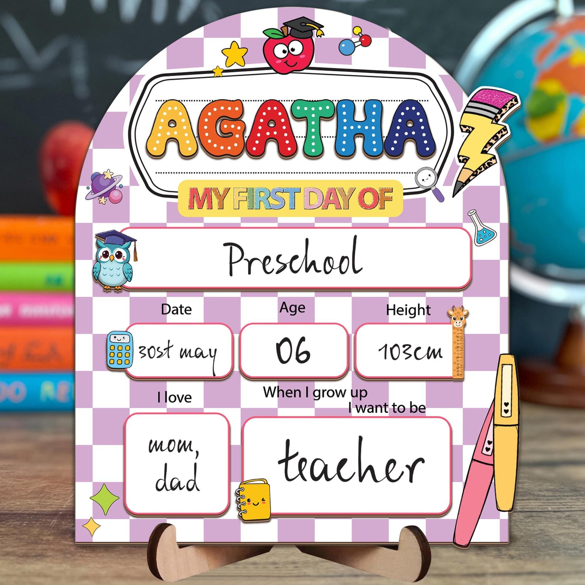 Personalized First Day Of School Sign, Back to School Sign, Kindergarten 1st Day Of School Sign, Pre K First & Last Day Of School Sign