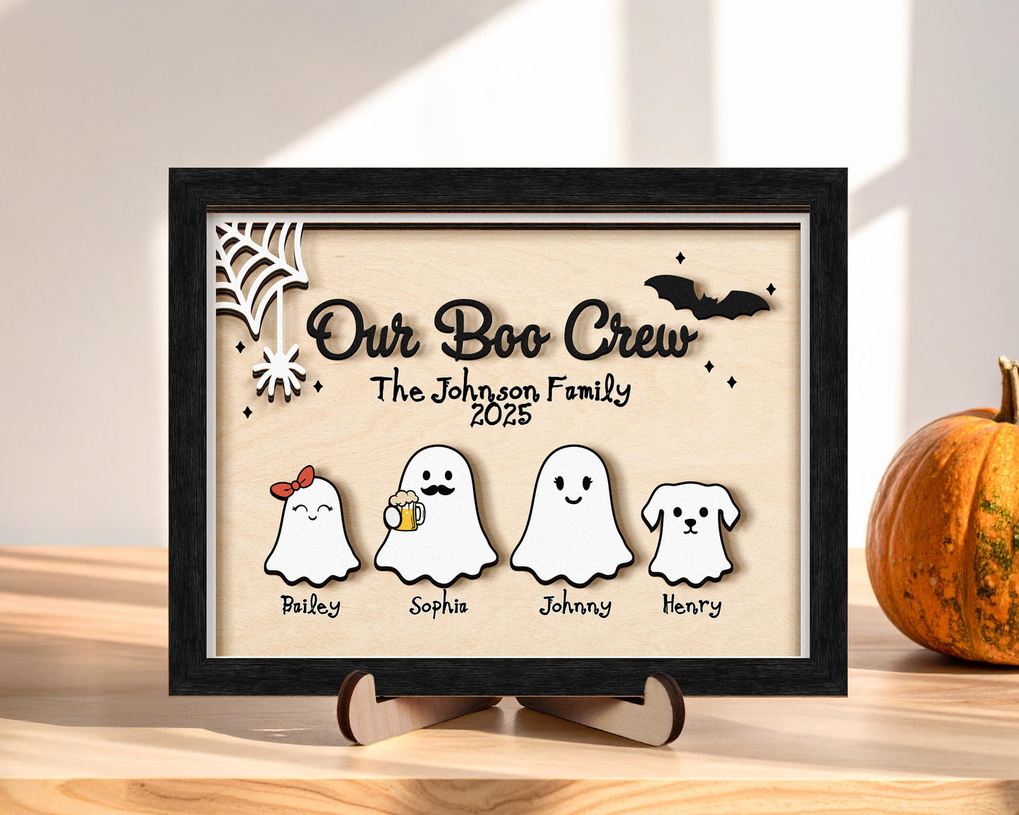 Personalized Ghost Family Wood Sign,Halloween Family Sign,Our Boo Crew,Boo Family,Cute Halloween Decor,Spooky Fanny Sign Farmhouse Decor