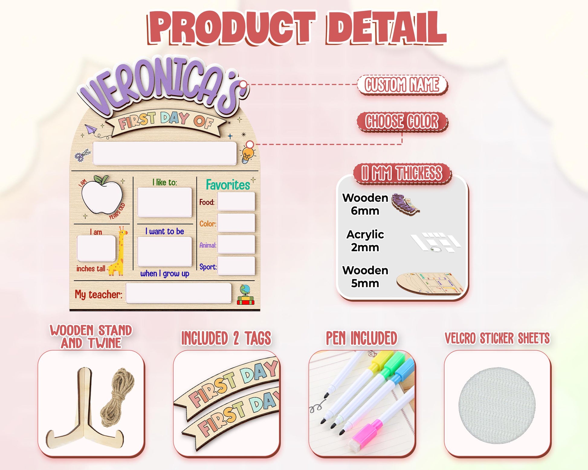 First and Last Day of School Sign,Interchangeable Reusable Back to School Board,Kindergarten 1st Day of School,First Day School Photo Prop