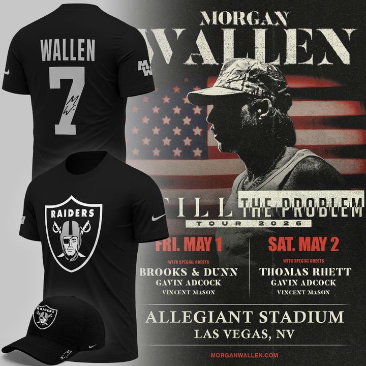 Exclusive Version Signed T-Shirt Black Morgan Wallen x Las Vegas Raiders for fans!